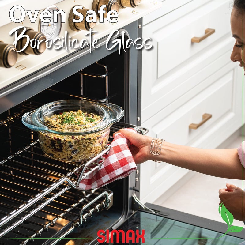 SIMAX Glass Casserole Dish by Simax Clear Glass Round Casserole Dish with Lid and Handles Covered Bowl for Cooking Baking Serving etc. Microwave Dishwasher Oven and Stove Safe Cookware 1.75 Quart - Image 2